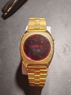 Gold Digital LED Wrist Watch - Gold Tone